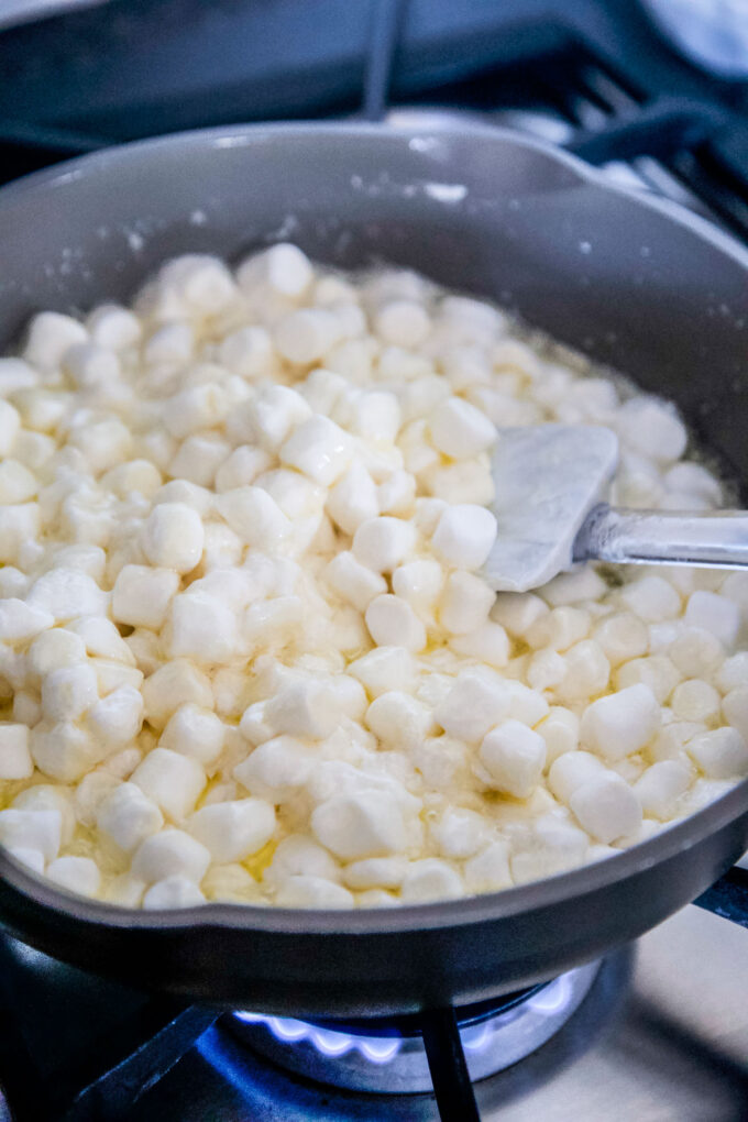 marshmallows melting in a skillet