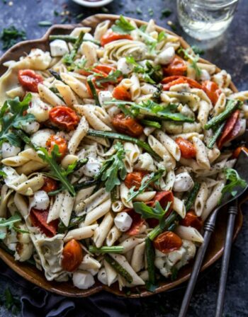 Spring Chickpea Pasta with Roasted Vegetables