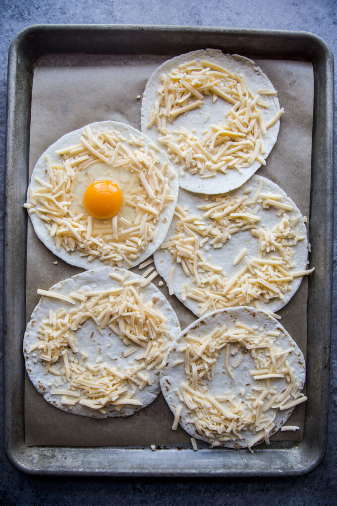 tortilla with egg and shredded cheese