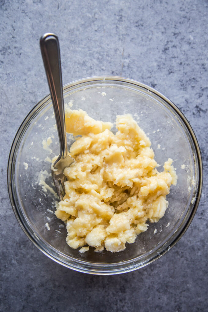 mashed bananas in a bowl