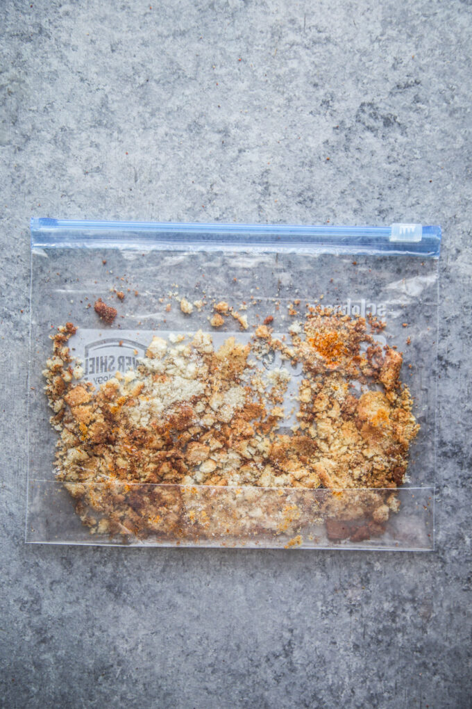 croutons crushed in a ziploc bag