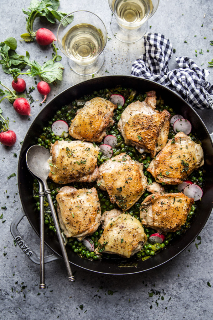 Roasted Chicken Thighs with Peas & Mint