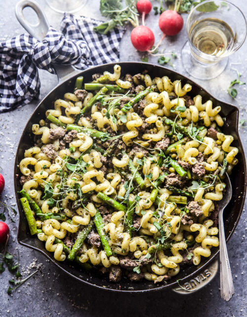 spring pesto lamb pasta www.thecuriousplate.com