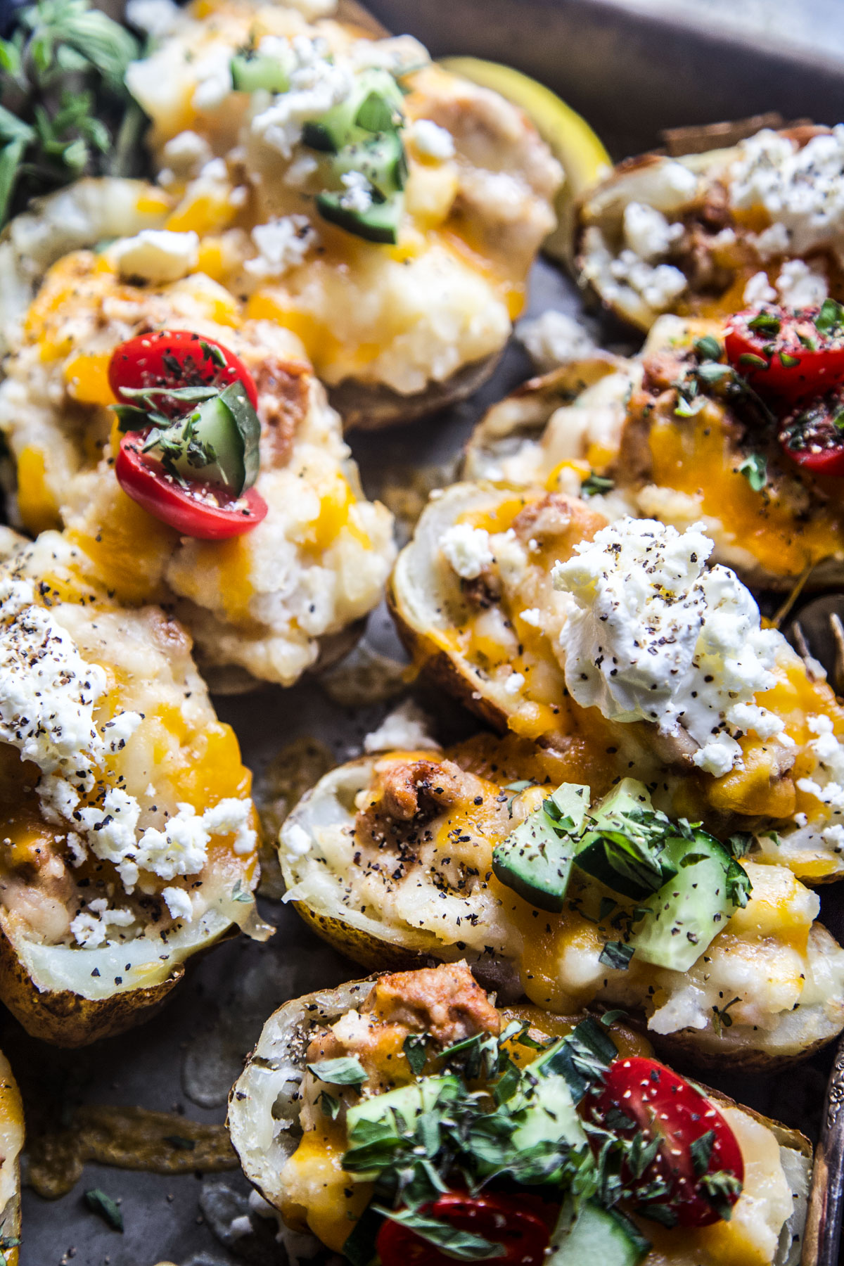 Twice-Baked Chicken Shawarma Stuffed Potatoes