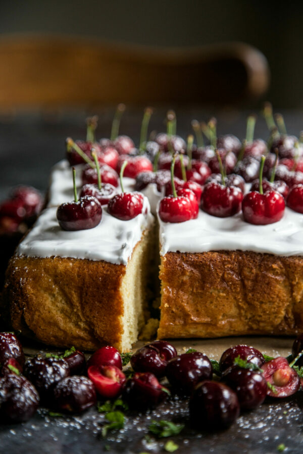 Cherry Party Cake with Bourbon Marshmallow Frosting 
