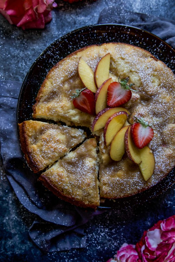 Strawberry and Peach Tahini Cake