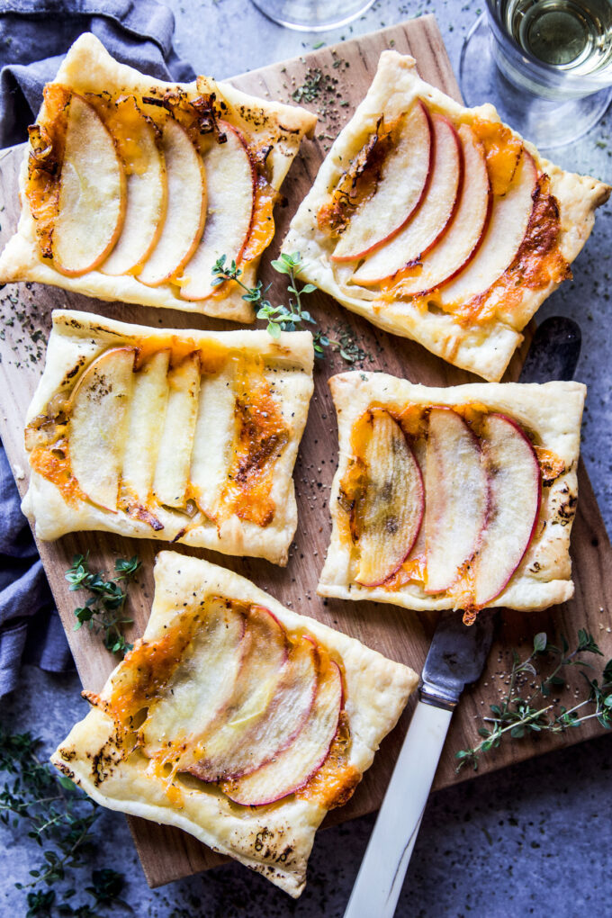 Apple & Cheddar Upside Down Tart with Caramelized Rum Onions