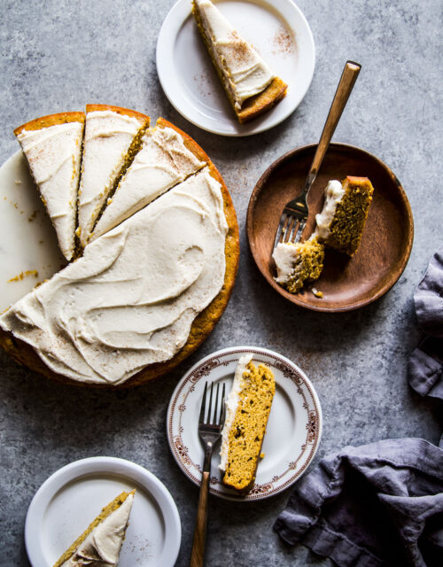 pumpkin banana cake with maple frosting www.thecuriousplate.com