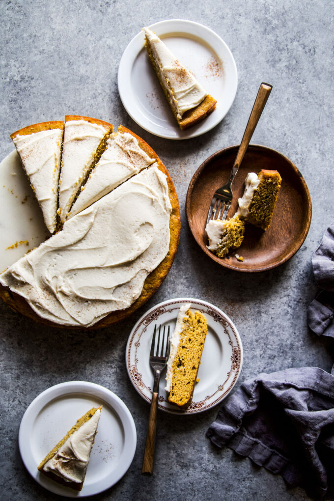 pumpkin banana cake with maple frosting 