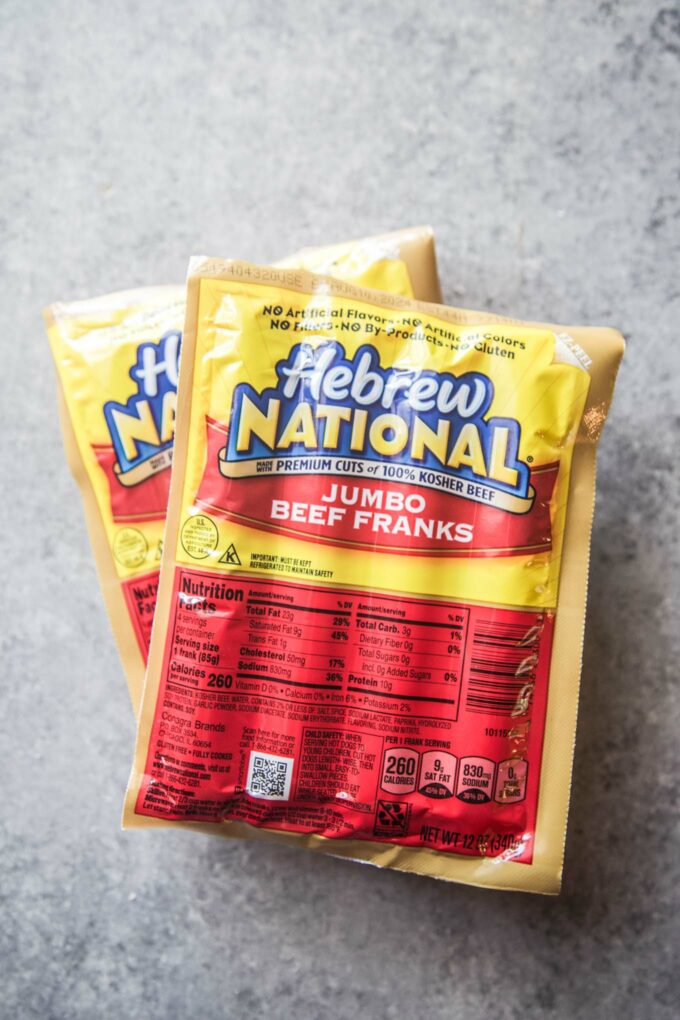 hebrew national hot dogs in their package