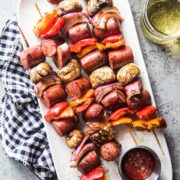 loaded hot dog skewers.