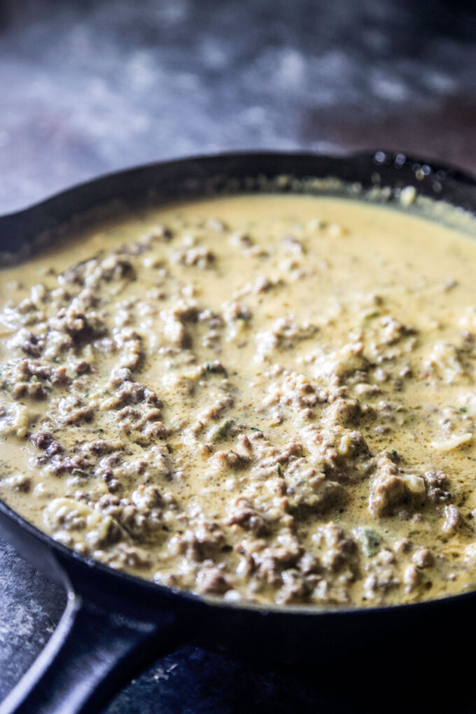 pumpkin beef sauce in skillet