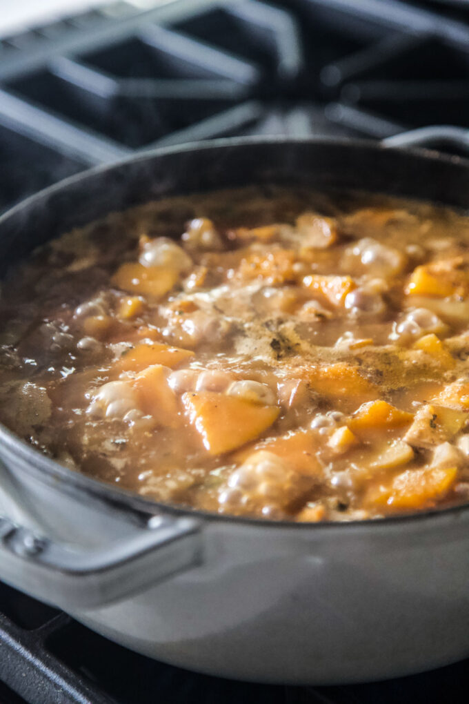 butternut squash soup boiling on the stovetop