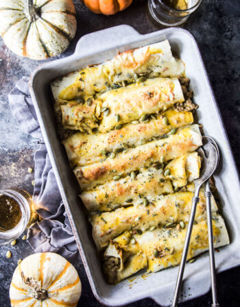 cheesy beef & pumpkin enchiladas