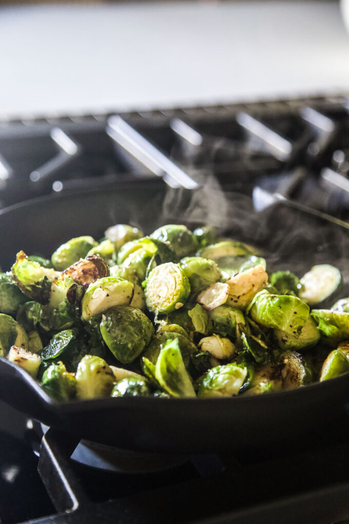 brussels sprouts in a skillet