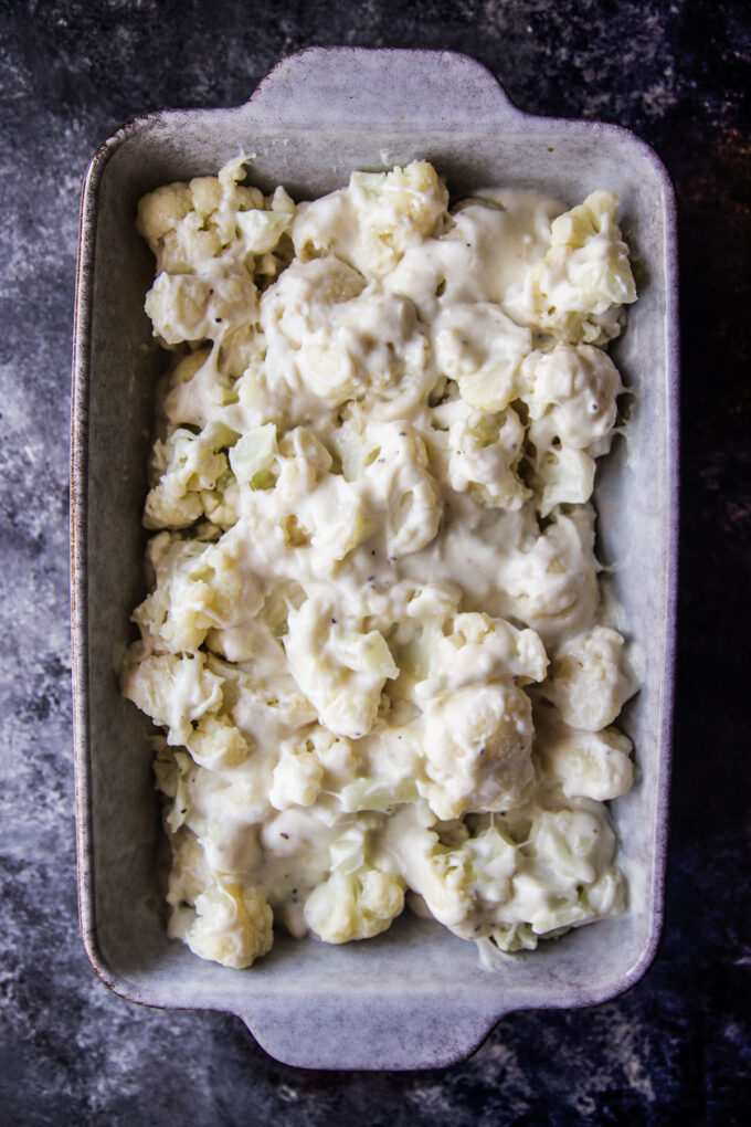 cauliflower covered with cheese sauce