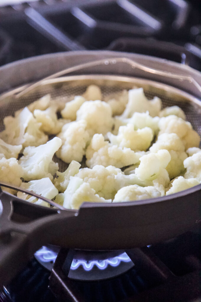 steamed cauliflower in a basket