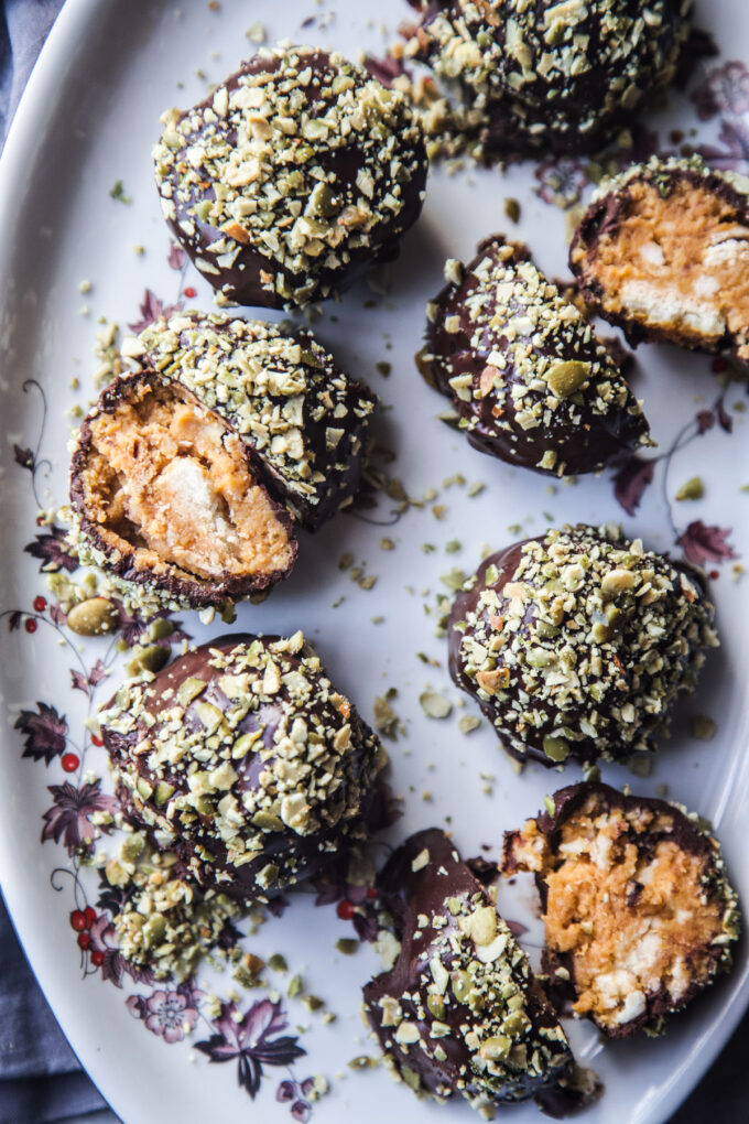 Leftover Pumpkin Pie Bites with Crushed Pepitas