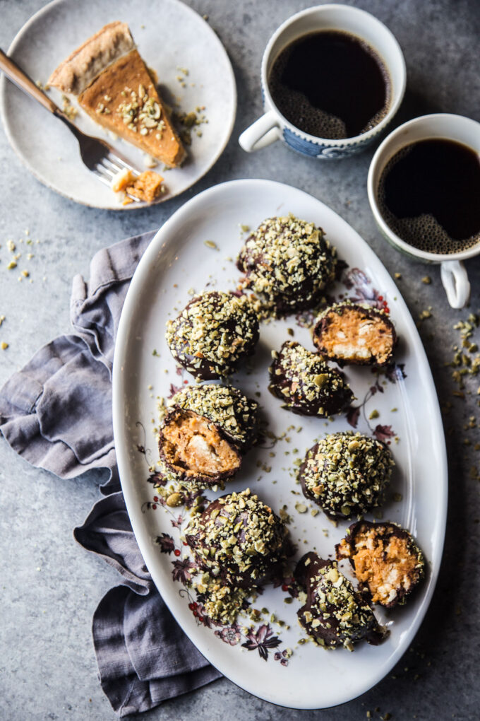 Leftover Pumpkin Pie Bites with Crushed Pepitas