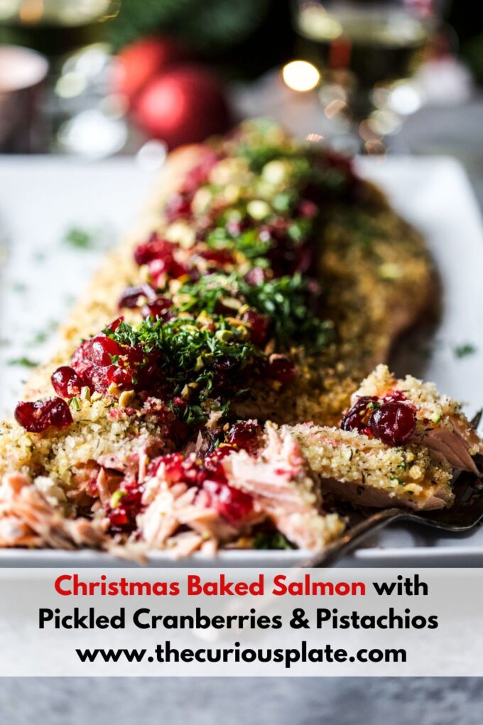 Christmas Baked Salmon with Pickled Cranberries & Pistachios