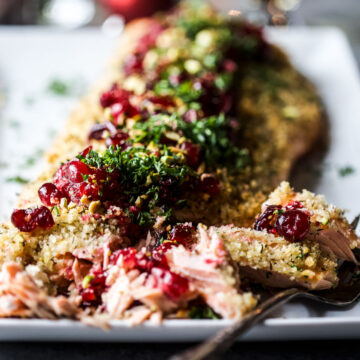 Christmas Baked Salmon with Pickled Cranberries & Pistachios