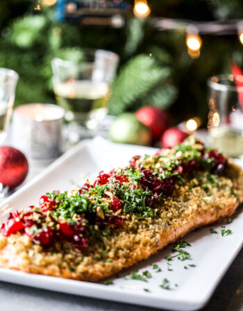 Christmas Baked Salmon with Pickled Cranberries & Pistachios