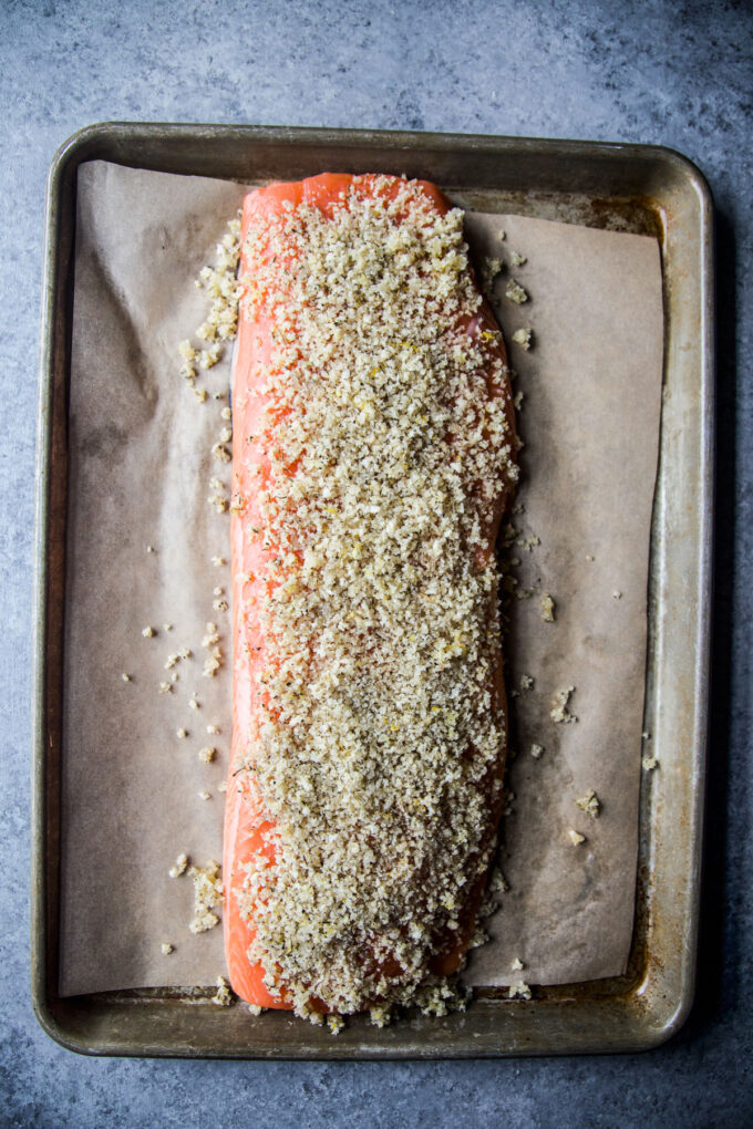 salmon topped with panko