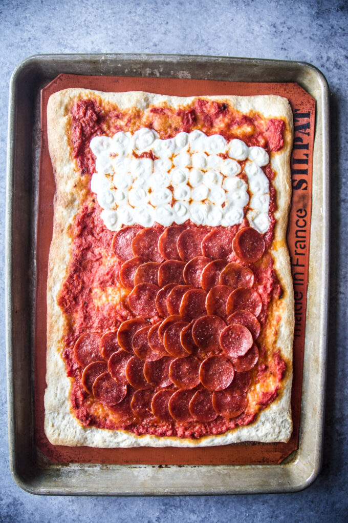 stocking shaped pizza cooked