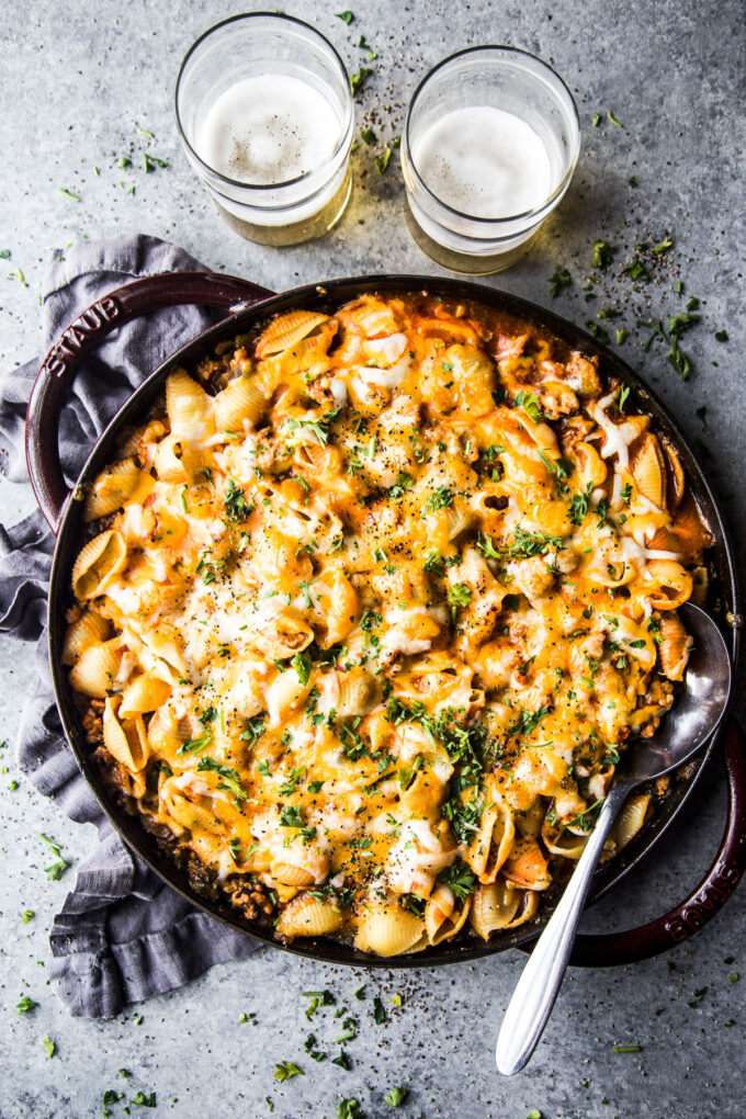 Buffalo Chicken Chili Pasta Skillet