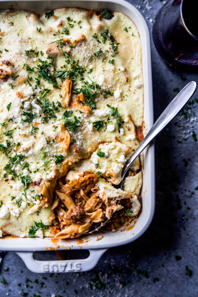 high-protein greek baked ziti 