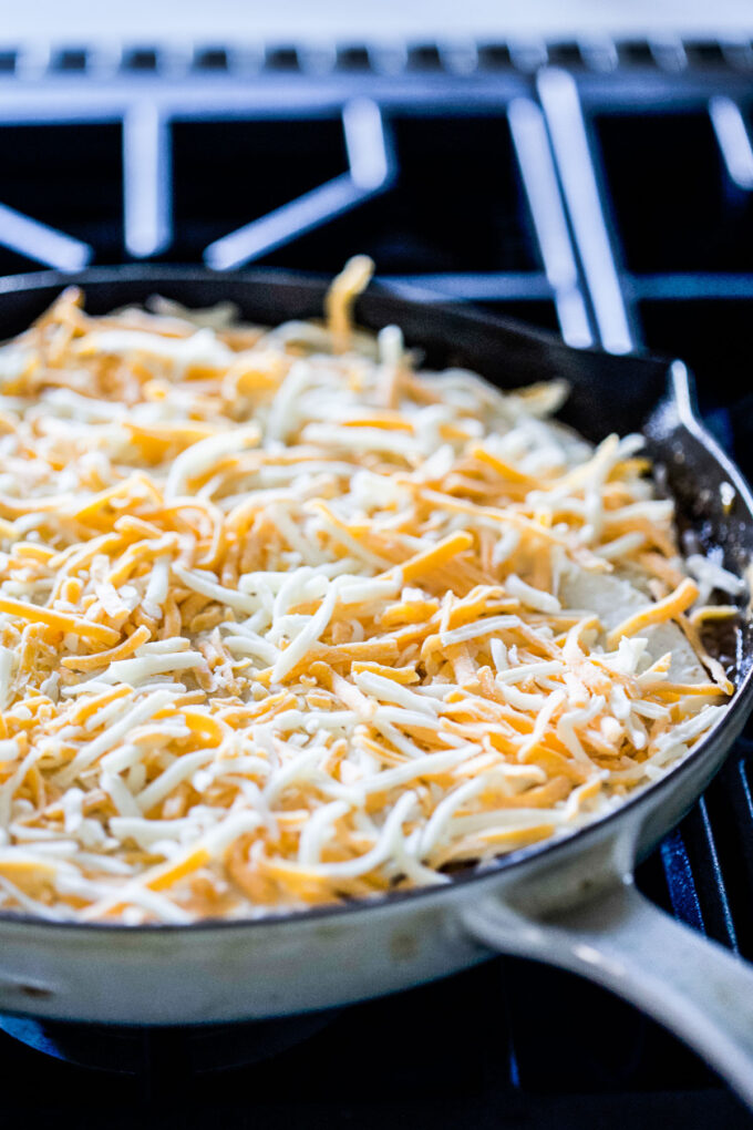 chipotle chicken topped with tortillas and cheese