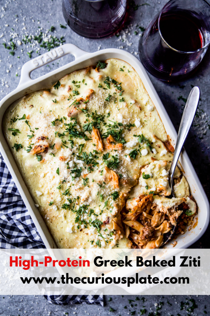 high-protein greek baked ziti 