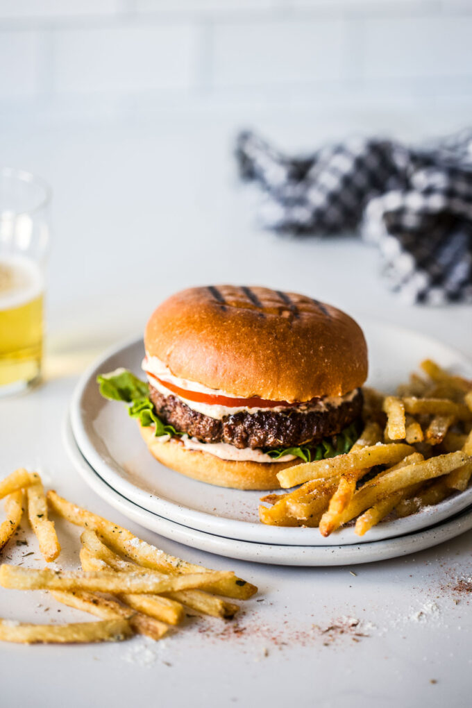 Skillet Creole Burger with Crispy Ranch French Fries