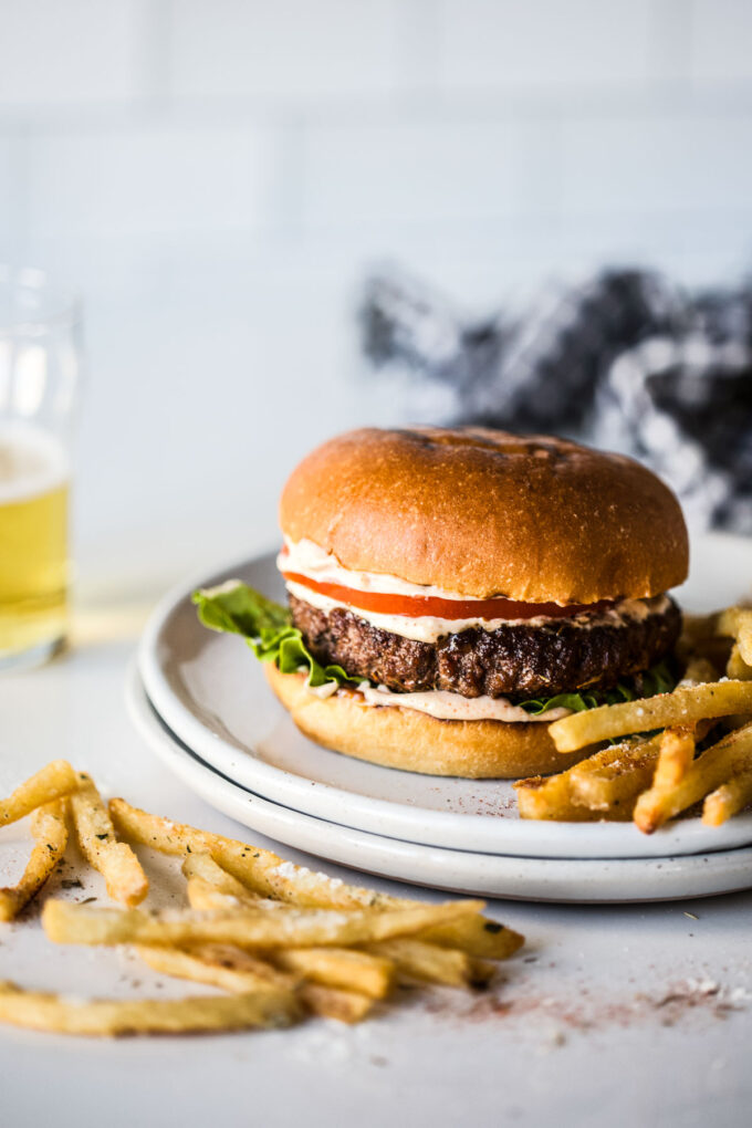 Skillet Creole Burger with Crispy Ranch French Fries