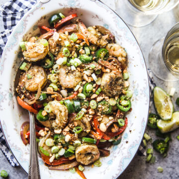 Coconut Jerk Shrimp with Spiced Peanuts