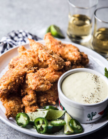 Air Fryer Chicharron Chicken Tenders with Green Chili Dipping Sauce