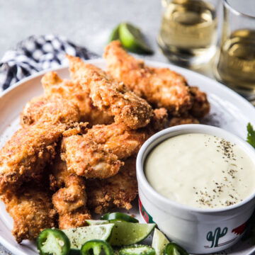 Air Fryer Chicharron Chicken Tenders with Green Chili Dipping Sauce